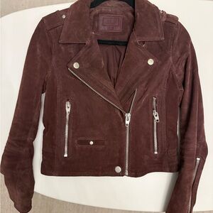 Suede Biker Jacket - burgundy